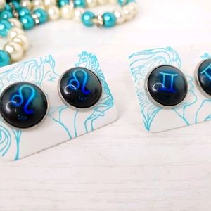 Black Zodiac Flatback Stud Earrings